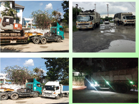 ภาพที่ 3 พื้นที่สาธารณะของชุมชน แสดงให้เห็นผลกระทบจากการที่มีรถบรรทุกวิ่งเข้าออกภายในหมู่บ้านตลอดทั้งวันและคืน